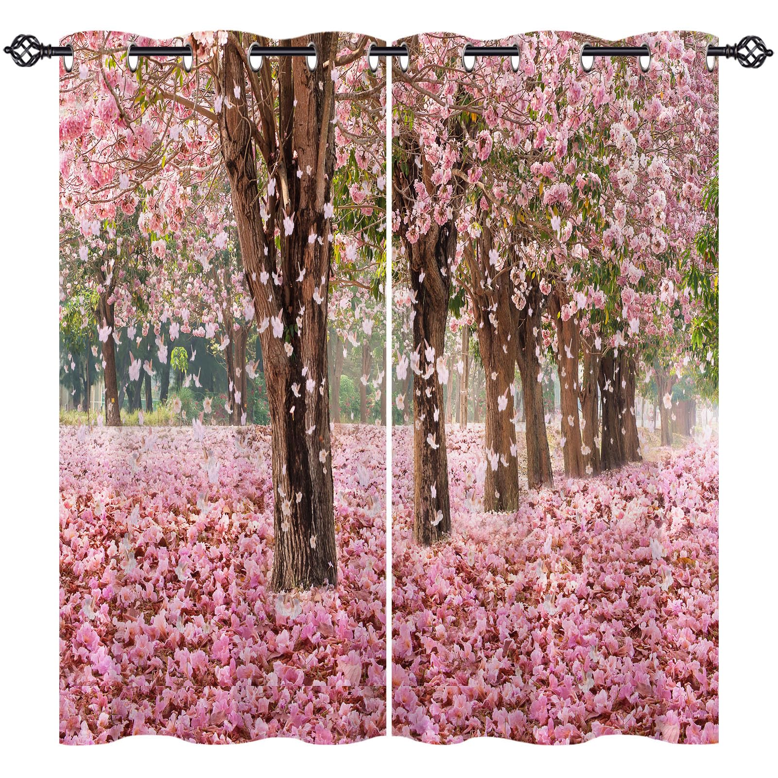 ANHOPE Flower Curtains Eyelet Ring Top Blackout Thermal Insulated Curtains Romantic Pink Floral Tree Tunnel Print Pattern Soft Window Drapes for Bedroom Living Room 30 x 63 Inch 2 Panels โ image 1