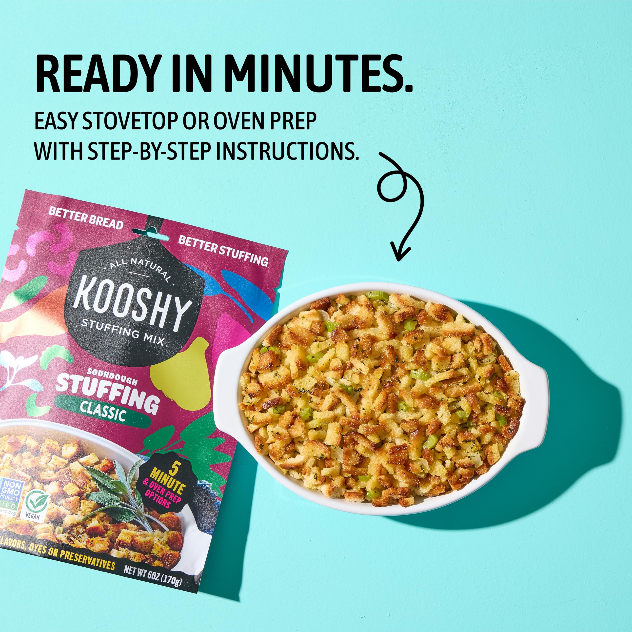 Kooshy Stuffing Mix | Sourdough Stuffing Mix | Vegan No Seed Oil Thanksgiving Dinner Side & Pantry Staple | Stove or Oven Prep (6 oz Bag | 3 Pack)