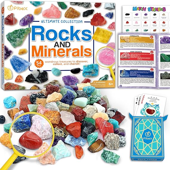Gemstone Dig Kit & Rock Collection Starter Kit, Dig and Discover 15 Rocks & Minerals from Planets & 54 Earthly Gems, STEM Science Set for Kids Aged 6 for Aspiring Geologists