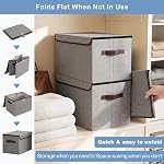 Bagnizer Decorative Fabric Storage Bins with Lids, 4 Pack Stackable Foldable Storage Cubes with Handles, Clothes Blanket Storage Organizer, Closet Storage Basket/Box/Containers, Gray
