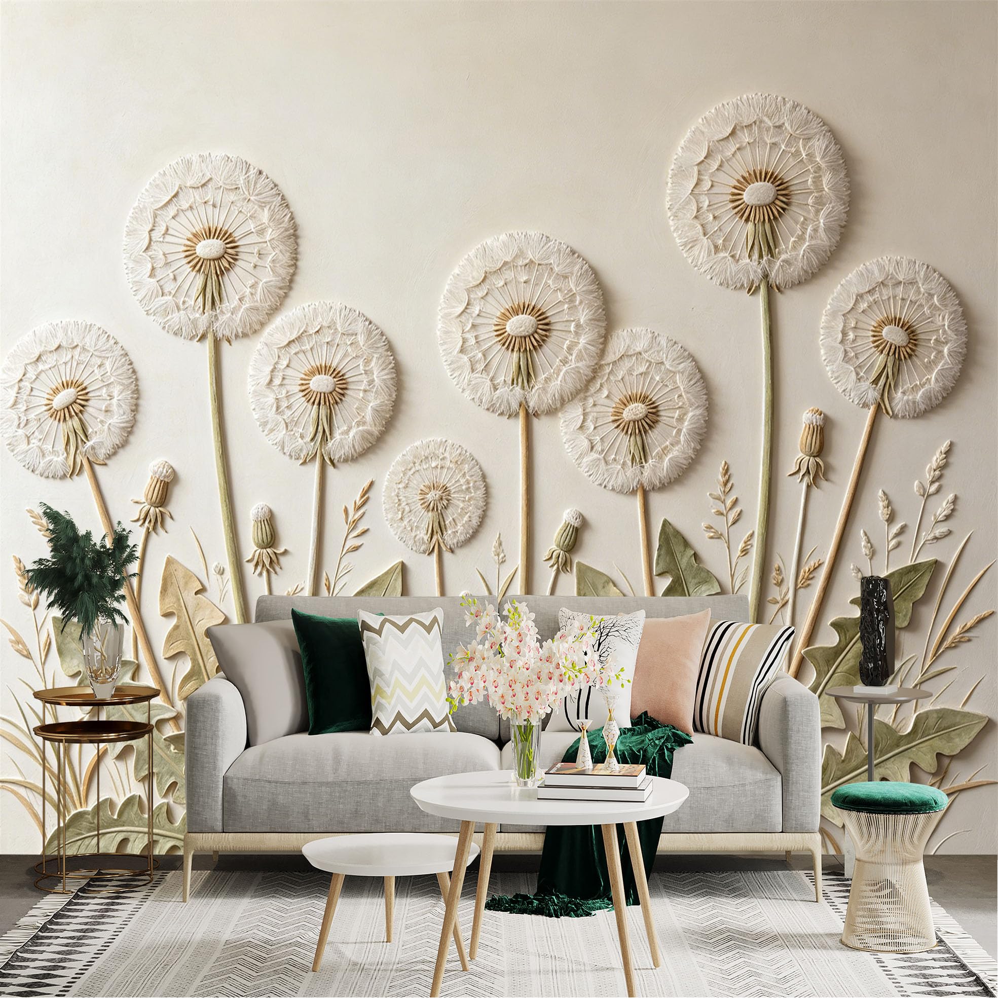 Lnzczhyre Dbh260521669 Custom Size Wall Sticker Mural， White Dandelion Flowers， Soft Floral Texture， Elegant Botanical Art， For Wall Decoration， Peelandstick Wall Decals.