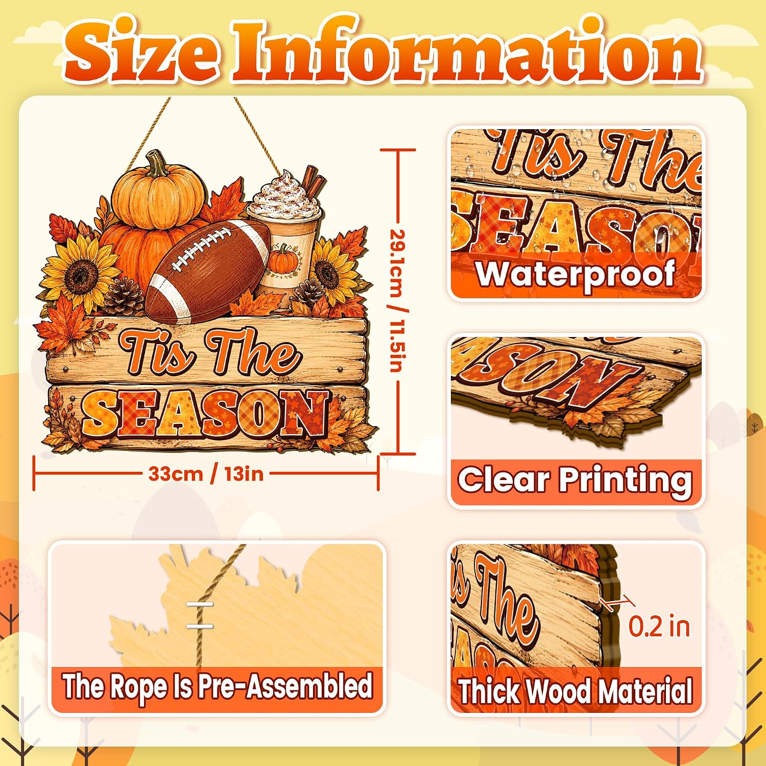 Fall Door Decor Wooden Proch Hanger, Tis The Season Thanksgiving Door Sign