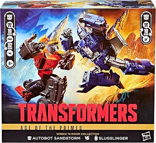 Miniatura 5 de Transformers Age of The Primes Wreck 'n Doom Collection - Paquete de 2, Autobot Sandstorm de 7.5 pulgadas y figuras de acción de Slugslinger de 5.5