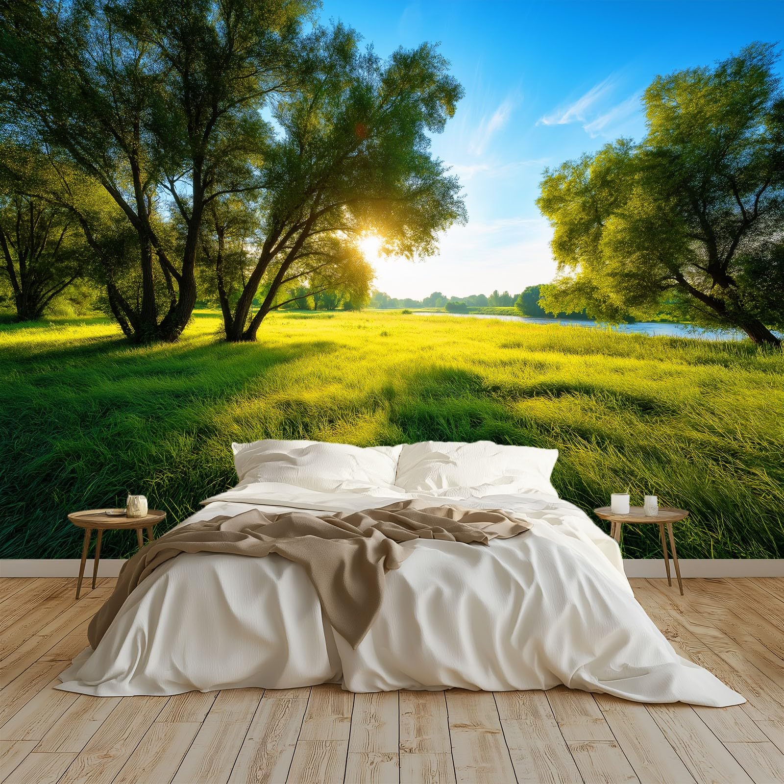 Generisch Tapeta panoramiczna 3D 350 x 256 cm (szer. x wys.), do salonu, sypialni, zielona, odporna na promieniowanie UV tapeta z włókniny na ścianę – surrealizm, naturalna tapeta ze wzorem roślin