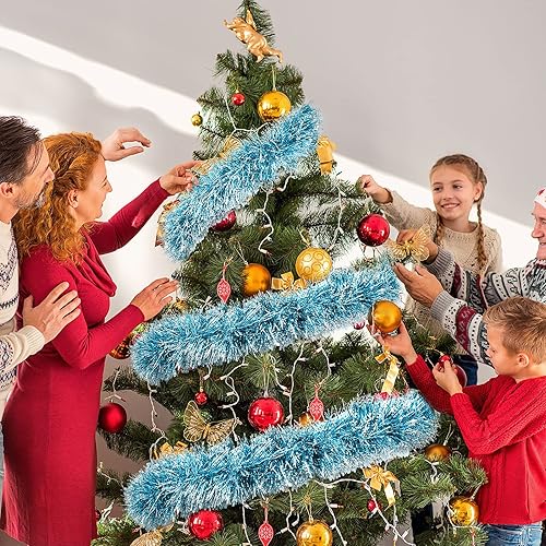 Miniatura 6 de Waydress Guirnalda de oropel de Navidad para colgar en Navidad, corona metálica brillante para árbol de Navidad, decoración para el hogar,