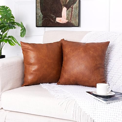 Miniatura 3 de PANOD Paquete de 2 fundas de almohada de piel sintética de alta calidad, modernas, decorativas, cuadradas, para sofá, cama, automóvil al aire libre,