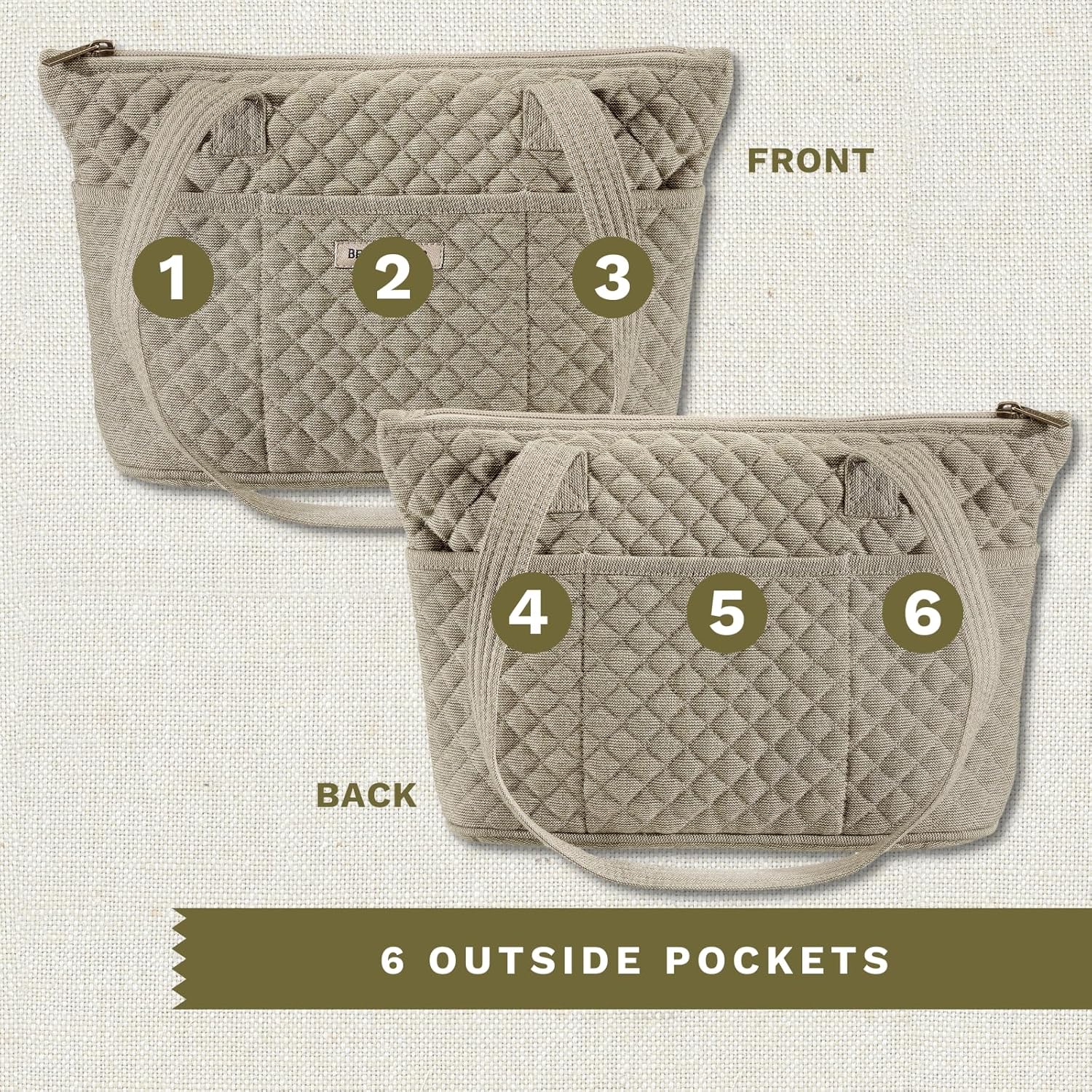 Bella Taylor Small Tote, Quilted Purse for Women, Lightweight Fabric Handbag, 10 Pockets, Zip Top - Image 5