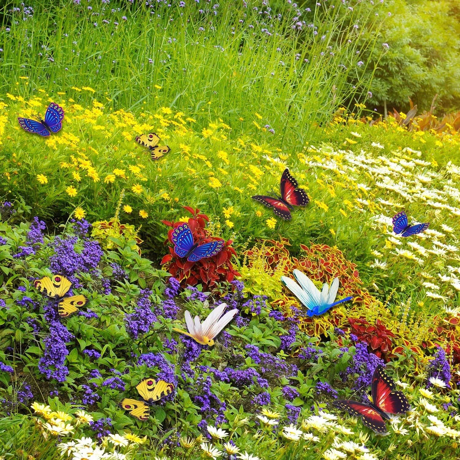 JJJ Ornamenti da Giardino 20 Pezzi Punte di Farfalle da Giardino e 4 Pezzi di libellule