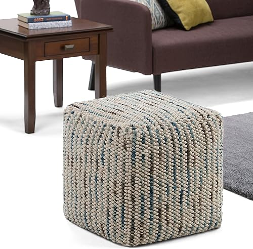 Miniatura 6 de SIMPLIHOME Zoey Puf bohemio de 18 pulgadas tejido en algodón y lana granate, para sala de estar, dormitorio y habitación de los niños