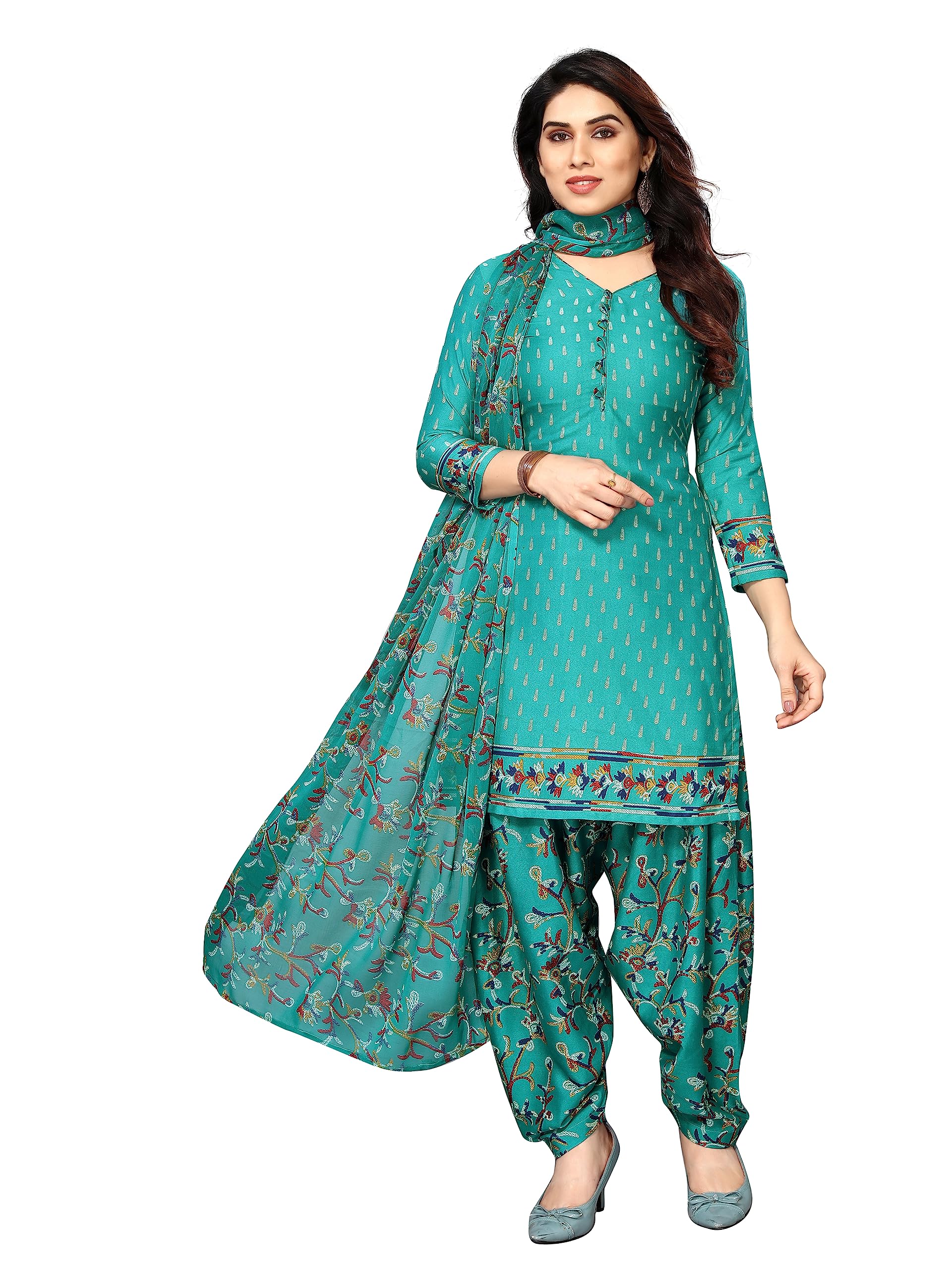 Women's Women's Crepe Printed Patiyala Salwar Suit Dress Material Suit (DM Tree Seagreen_Seagreen_Unstitched)