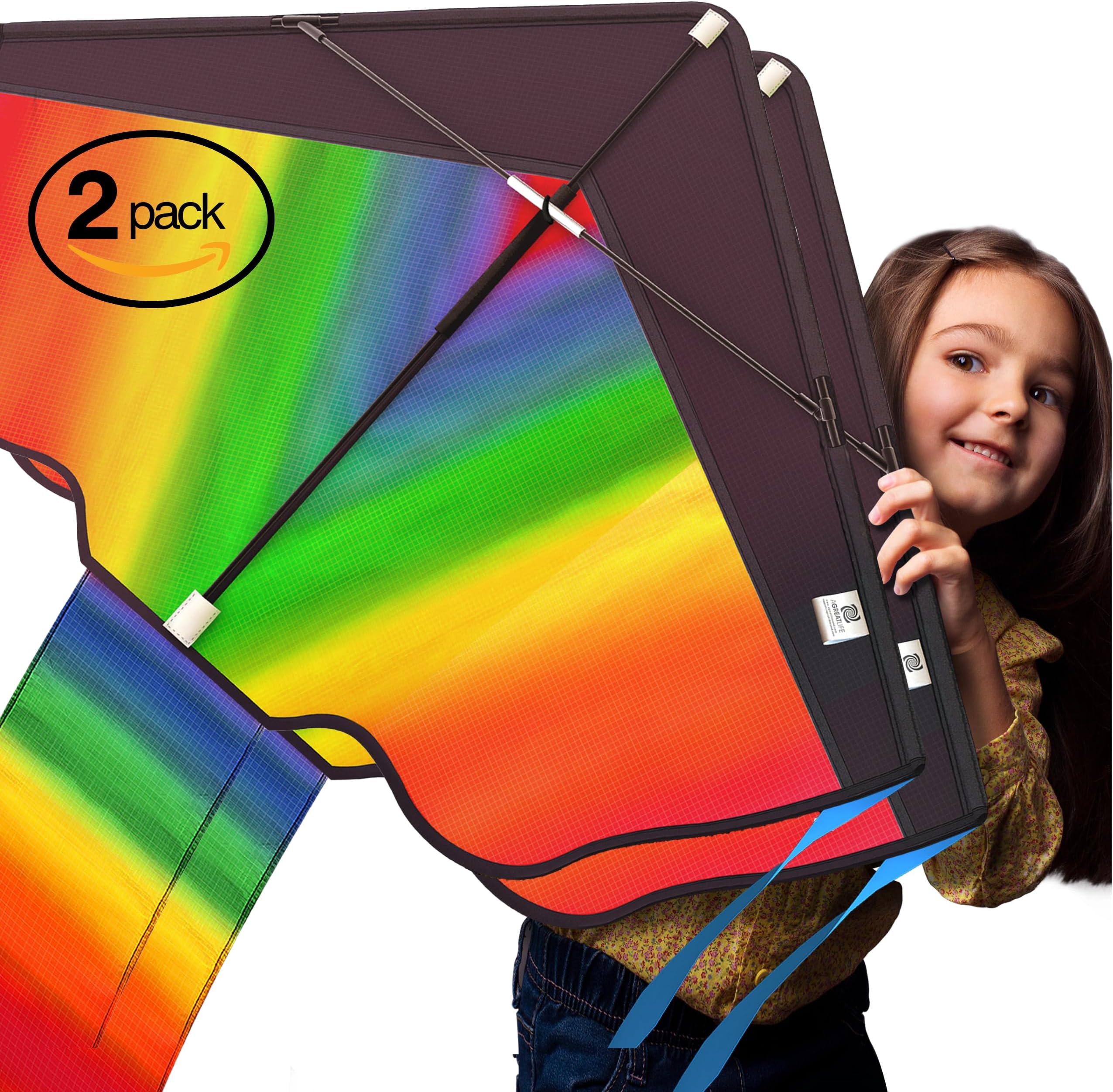 42" Large Rainbow Kite for Kids and Adults - Easy to Assemble & Fly Large Kites for Kids Ages 4-8, 8-12, 3-5 - Beach Kids Kite for Beginners Comes with 164ft Long String & eBook