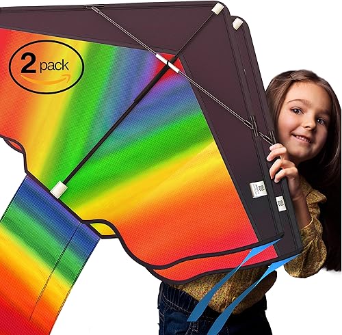 Miniatura 9 de aGreatLife cometa de arco iris grande para niños con guantes  cometa de 51 pulgadas fácil de volar para juegos y actividades al aire libre  fácil de