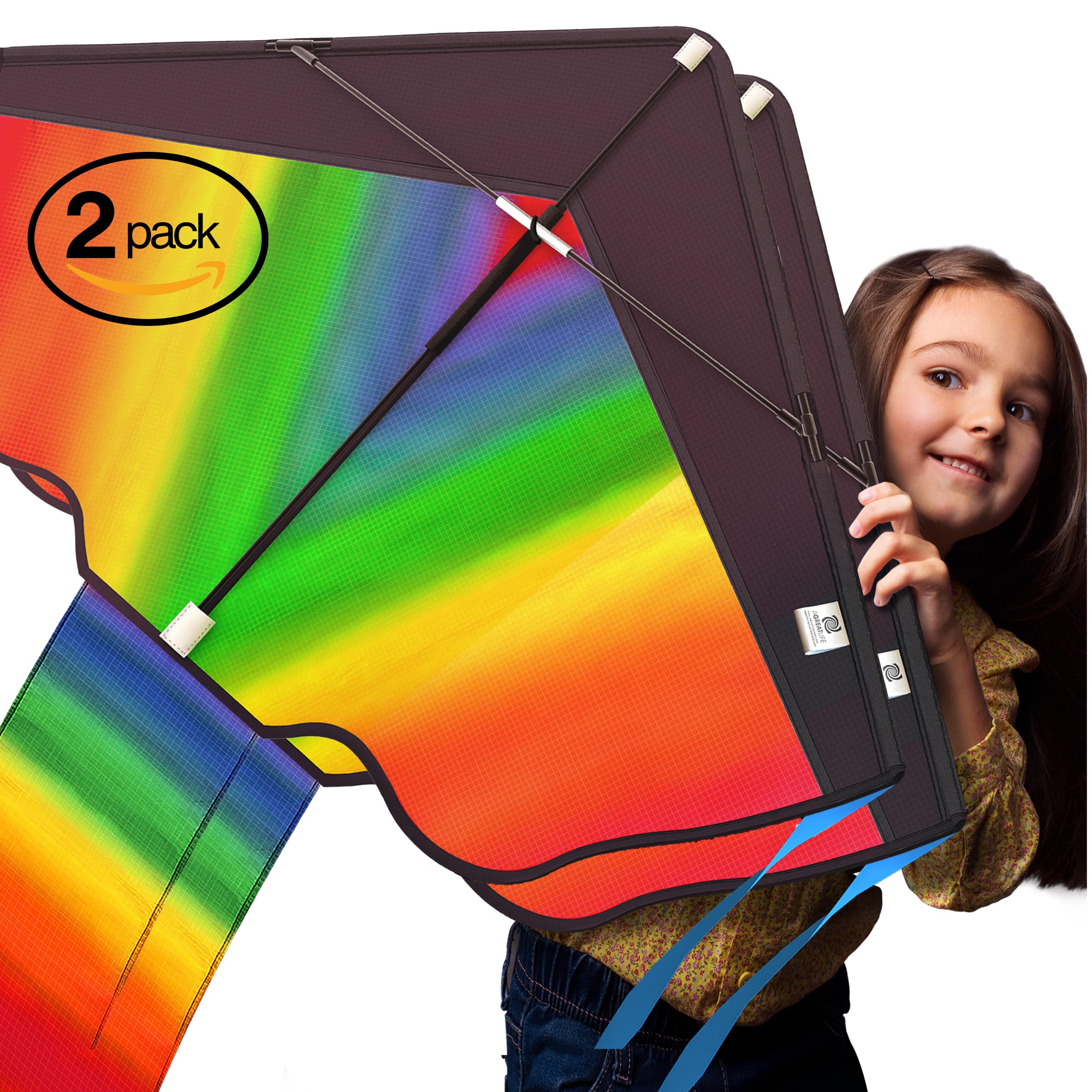 42" Large Rainbow Kite for Kids and Adults - Easy to Assemble & Fly Large Kites for Kids Ages 4-8, 8-12, 3-5 - Beach Kids Kite for Beginners Comes with 164ft Long String & eBook