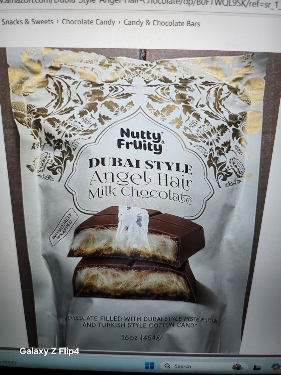 Nutty Fruity Dubai Angel Hair Milk Chocolate, Premium Middle Eastern Style Chocolate Candy, Creamy Milk Chocolate with Delicate Shredded Filling, 16 oz (Pack of 2)