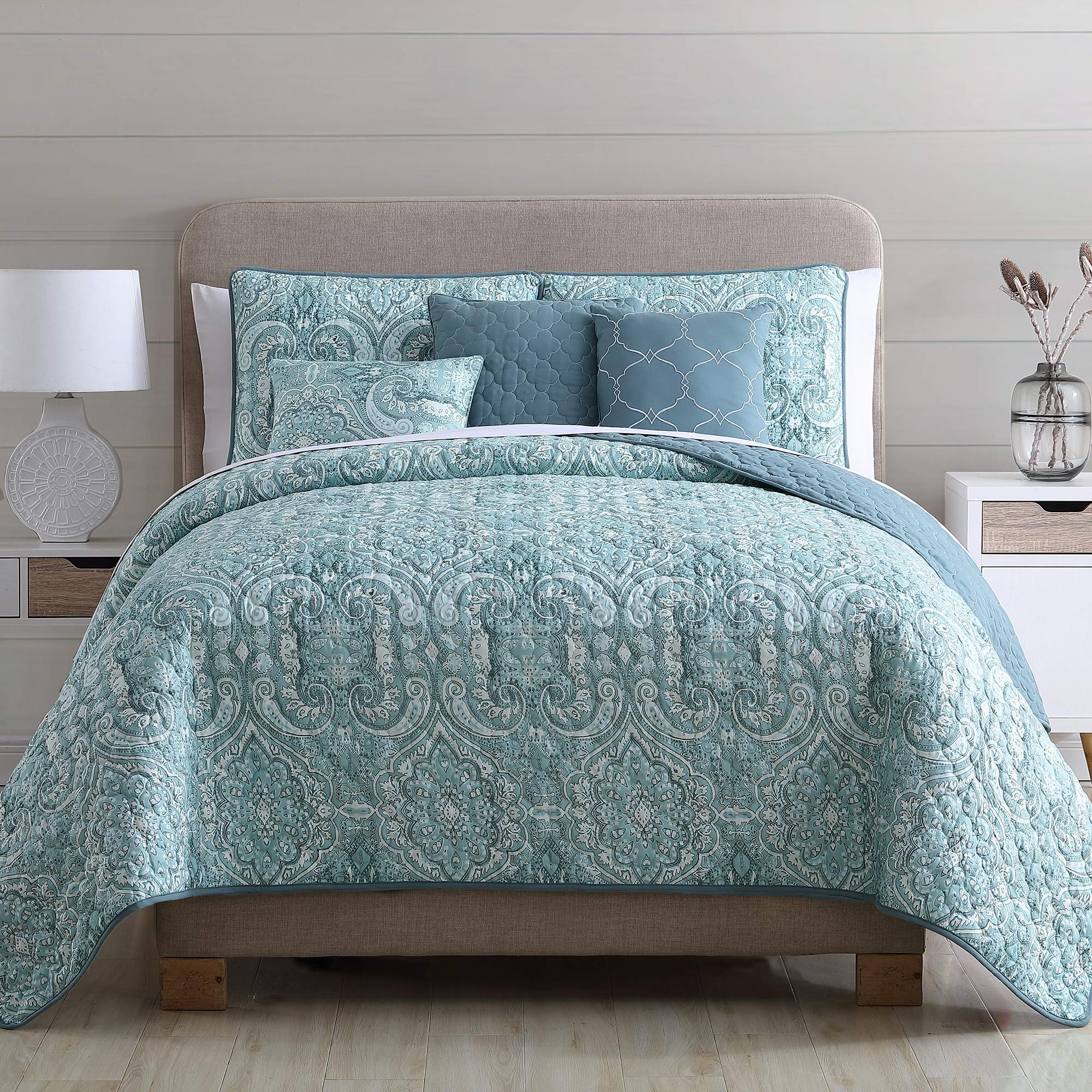 AmrapurOverseas Bali 6-Piece Printed Reversible Microfiber Quilt Set, Queen, Mutli-Color