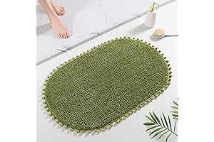 YIRDDEO Olive Green Pom Bathroom Mat Boho