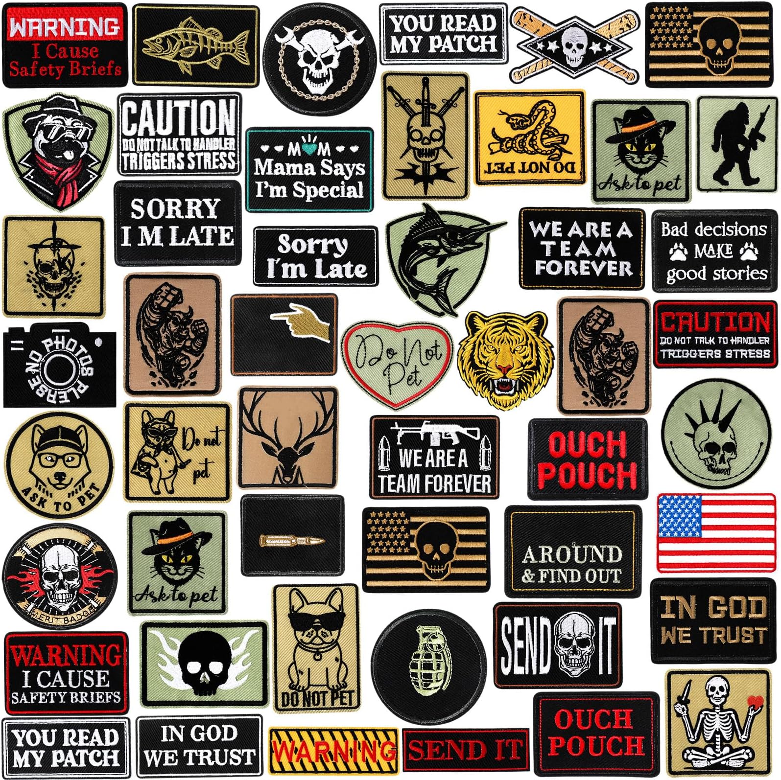 Wavwavw 50 Pcs Tactical Patches Morale Iron on Patches Embroidered Morale Applique Patch for Backpacks Military Uniforms Tactical Caps Soldier Cloth Decor Motorcycle Biker Vest Craft Accessories