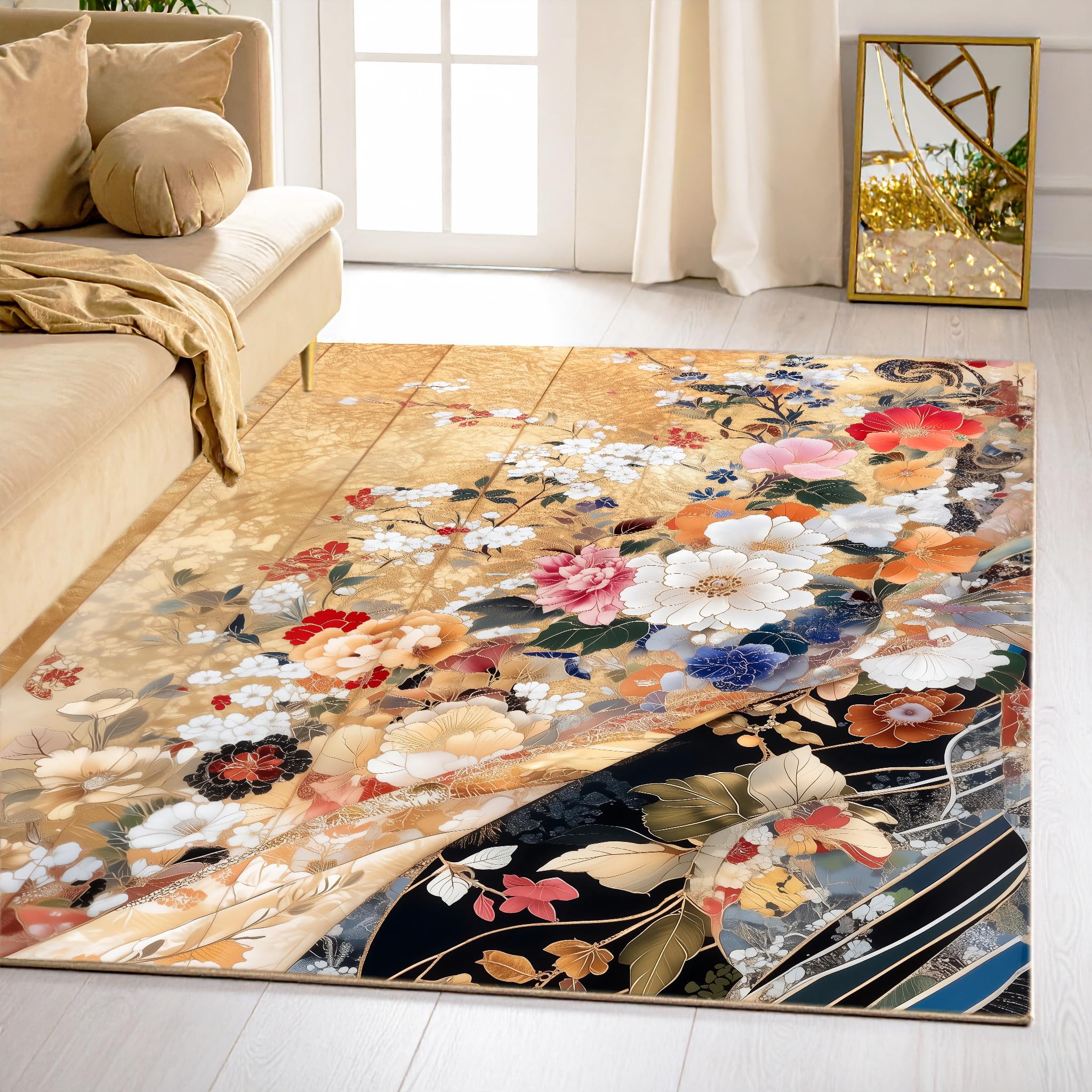 ishro home Premium Carpet for Hall | Rugs for Living Room | Love at First Sight Carpet | Anti-Skid | Machine Washable | Non-Shedding|Non- Fading| (Aurelia Petals, 4' x 6' (Rectangular))-picture-11