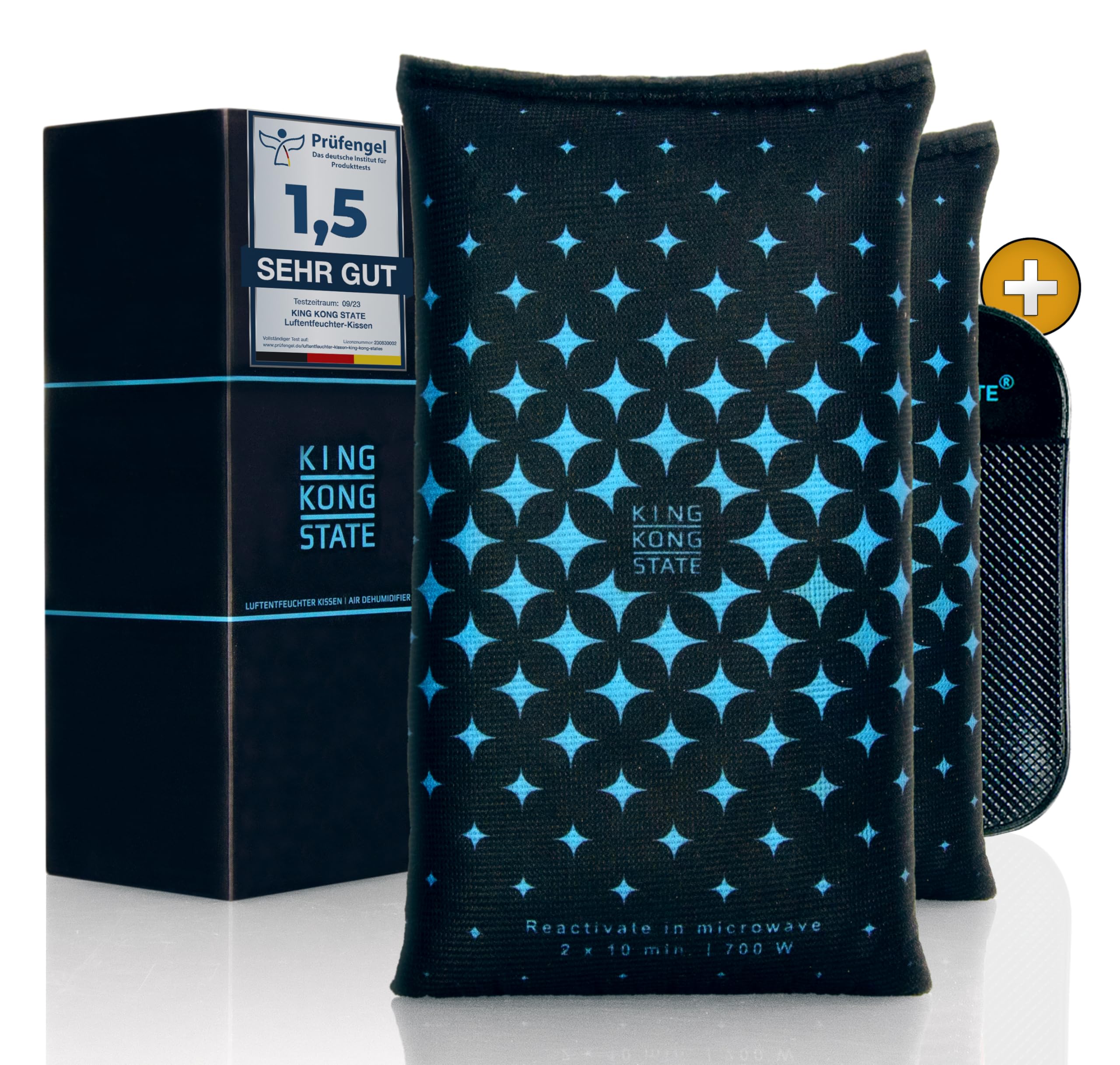 King Kong State Luftentfeuchter für Autos 2-Pack - Entfeuchter-Kissen 2x 1kg für beschlagene Autoscheiben - mit wiederverwendbarer Antibeschlag-Füllung und Anti-Rutsch-Pad