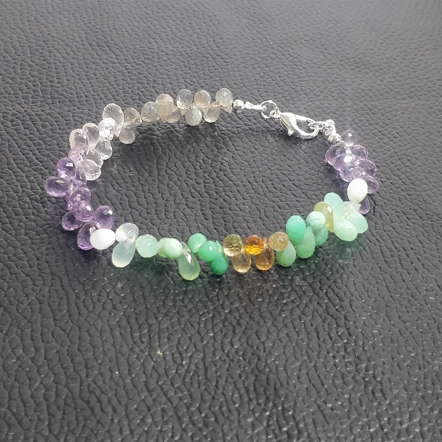 LKBEADS Natural multi gemstone 6x3-7x4 mm stacking bracelet | 7 inch | multi color, tear drop shape, faceted cut, stone | with silver plated clasp | handmade jewellry |LK_ESK_00124