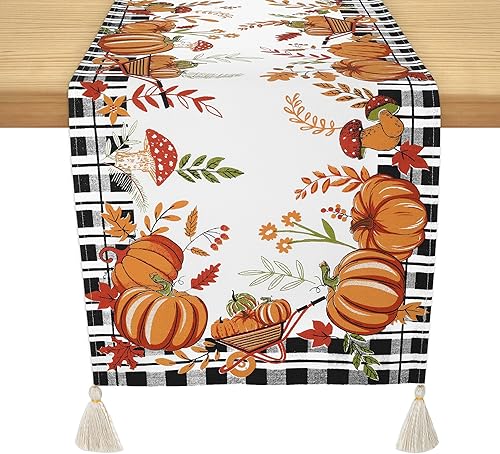 Folkulture Camino de mesa de otoño, 108 pulgadas, de algodón, estilo bohemio, para mesa auxiliar, calabaza o decoración de otoño