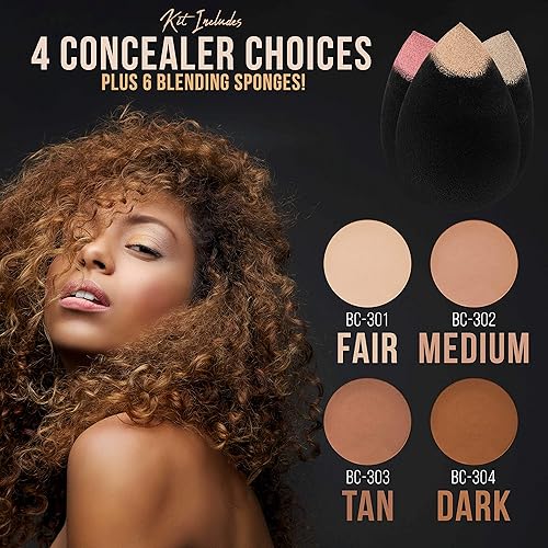 Vista 22 de Belloccio Sistema completo de maquillaje cosmético inalámbrico con 4 tonos de base justa, kit profesional de 18 piezas, imprimación hidratante, 4