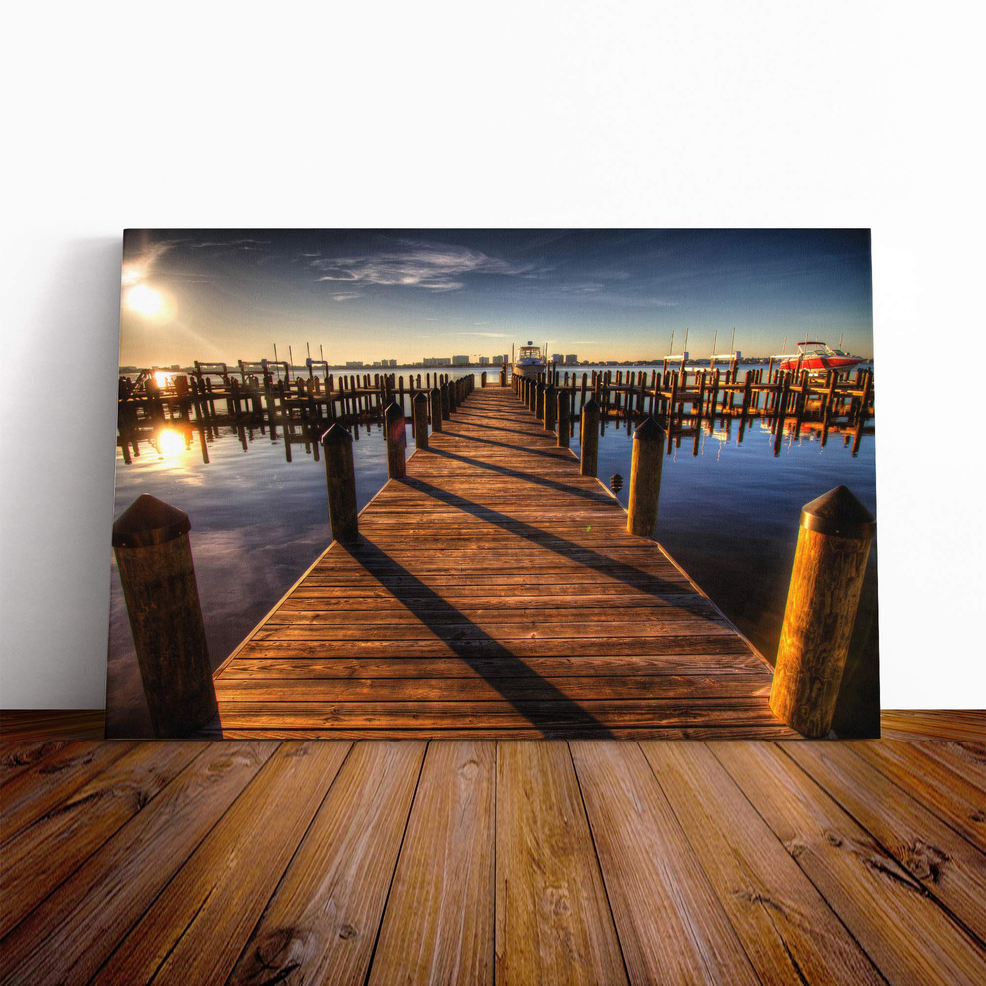 Seascape Pier Jetty Sea (5) Canvas Print | Gallery Wrapped 30mm Frame Wall Art | 20x14 inches | Ready to Hang | Modern Seascape Picture | Living Room Bedroom Lounge Office