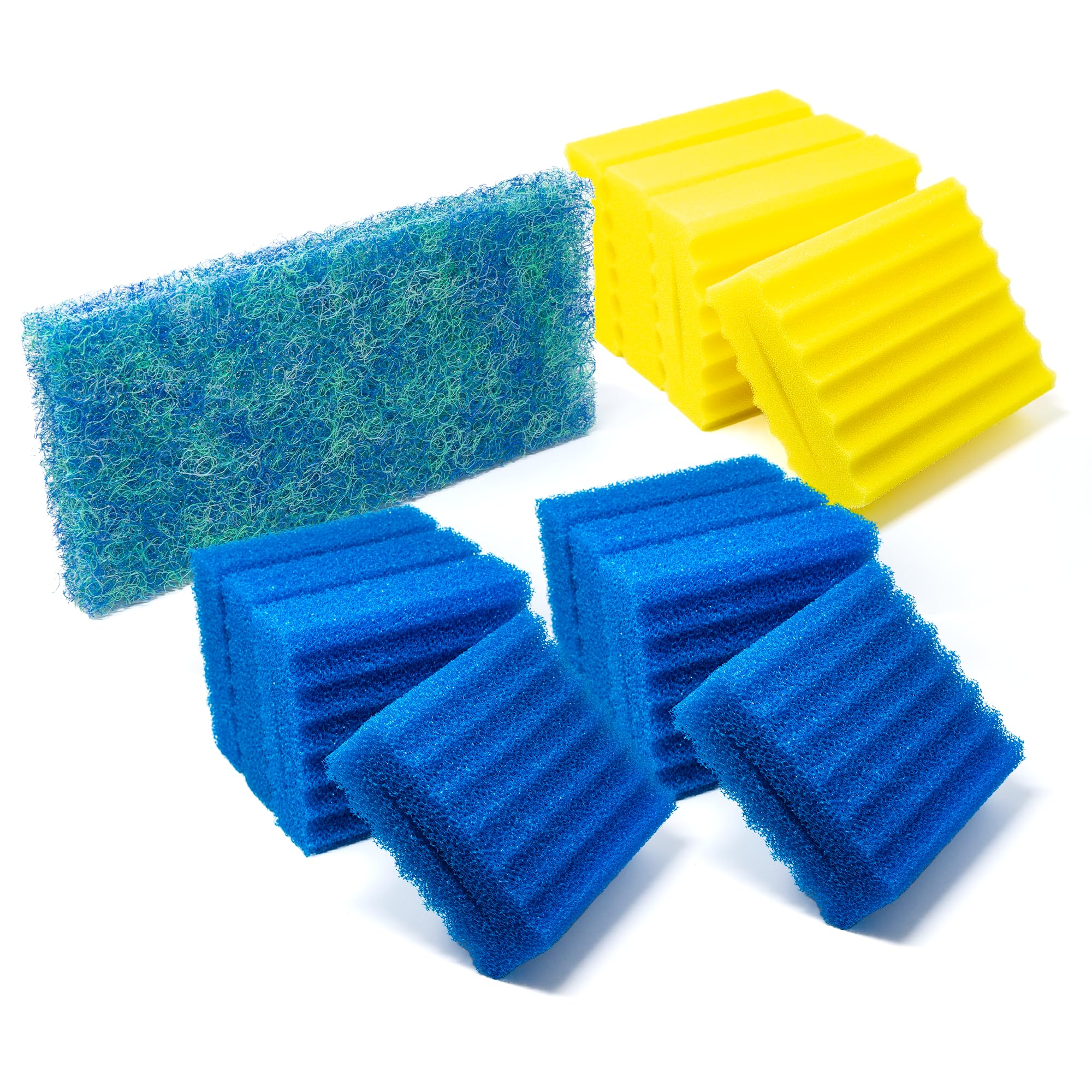 13er Set Filterschwämme Ersatzteile für Kammerfilter CBF-350B | 8 blaue und 4 gelbe Schwämme, 22,5x20x8,5 cm, 1 Japanmatte, hohe Wasserdurchlaufmenge, einfache Reinigung
