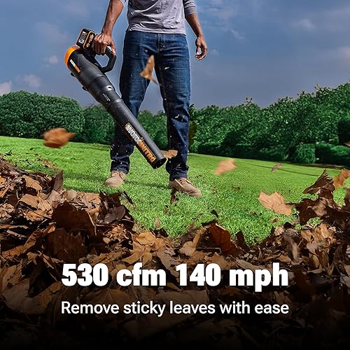 Miniatura 7 de WORX Nitro WG581.9 - Soplador de hojas inalámbrico de 40 V, soplador eléctrico silencioso para cuidado del césped con 530 CFM y 140 MPH, baterías y