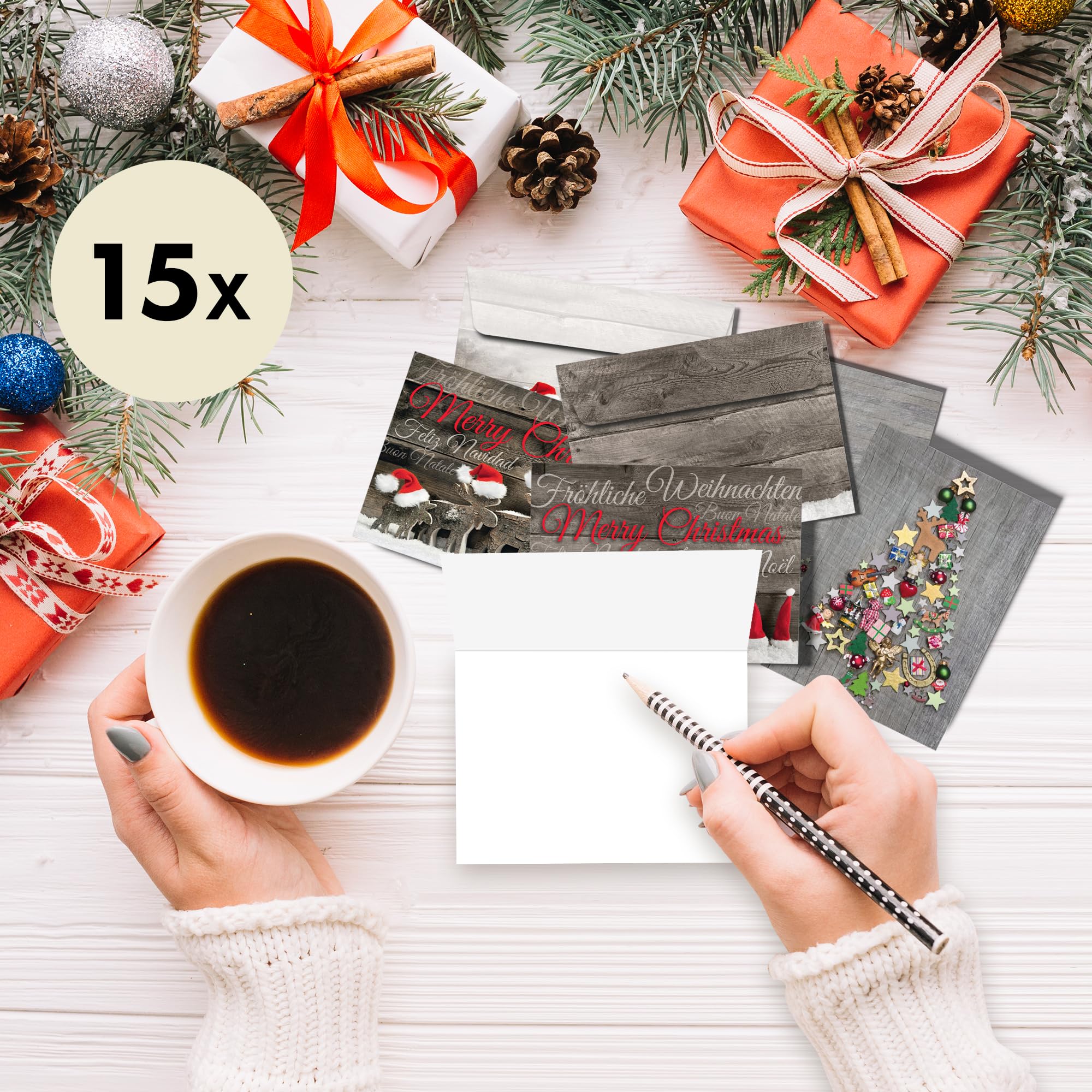 Edition Colibri Juego De 10 Tarjetas De Navidad Nostálgicas Con Sobre: DIN Largo (42 X 10,5 Cm), Tarjetas Plegables Multilingües Con Velas Naranjas (11160
