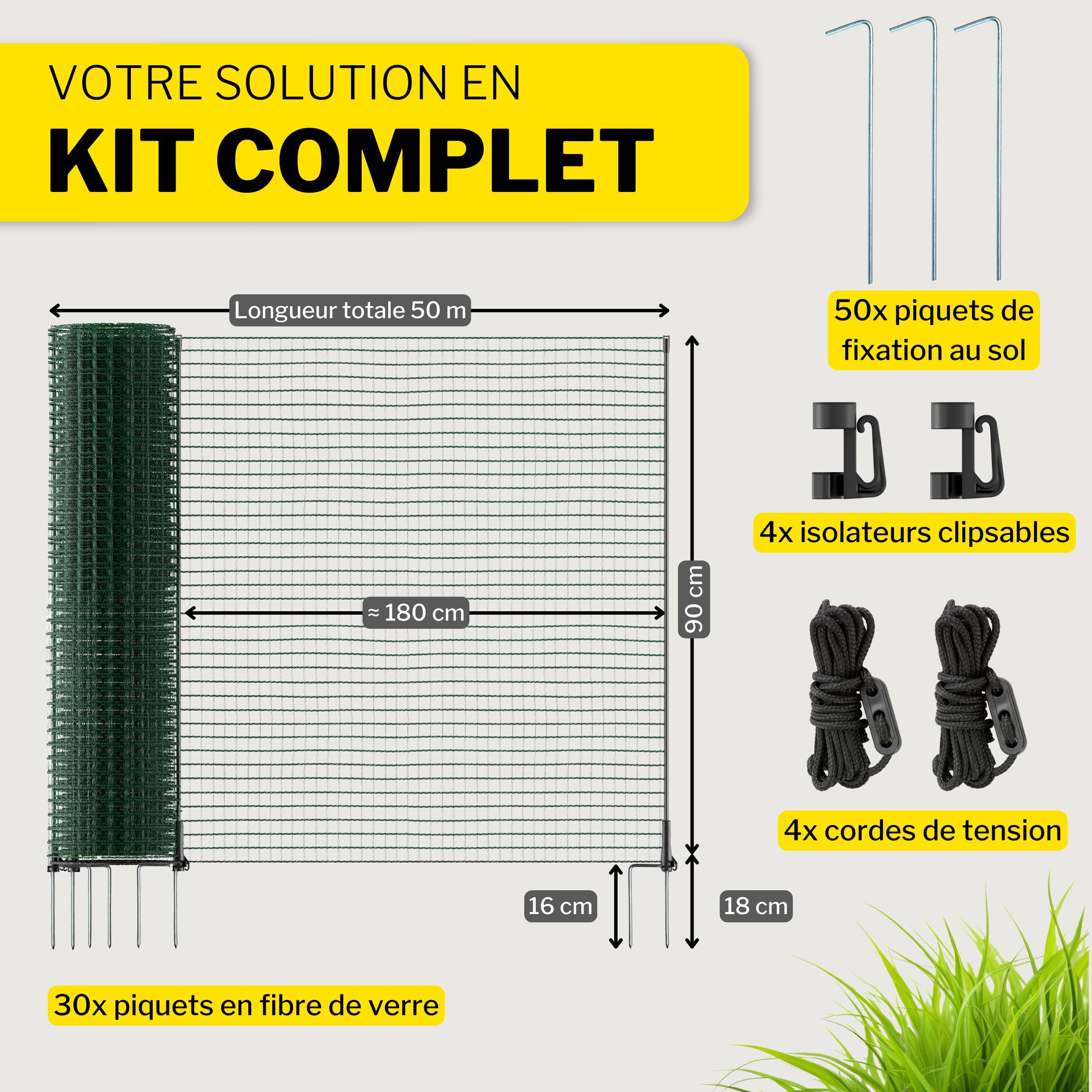 horizont Clôture pour Chien - 50 m x 90 cm - 30 piquets à Double Pointe - Maille étroite - Clôture de délimitation Fix - Clôture de Jardin à Clipser - Clôture Mobile pour Chiens et Camping | Clôture de délimitation FIX, clôture de jardin à emboîter, clôtu