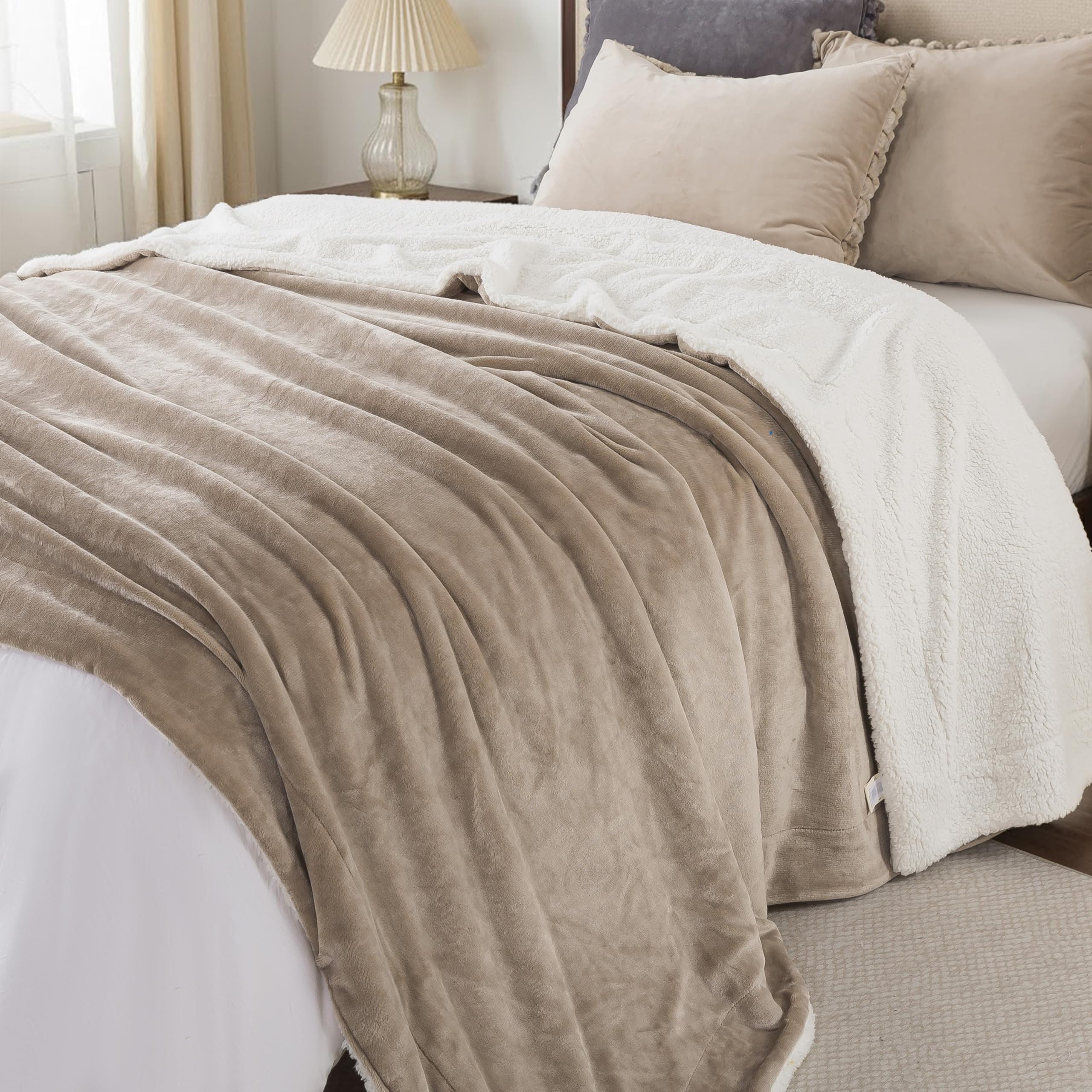R.SHARE Manta Sherpa Mantas para Sofa Cama Suave y Cálida Manta Polar Mullida Felpa para Invierno Certificada Oeko-Tex,220 x 240 cm,Beige