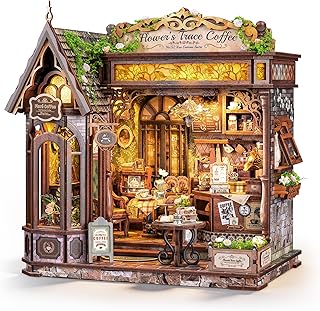 FUNPOLA 3D木製パズル 花跡珈琲 368ピース | 木製パズル, 3Dパズル, 立体パズル, DIY, ミニチュアドールハウス, コーヒーショップモデル, LEDライト付き, おしゃれなインテリア, ギフト, 大人＆ティーン向け