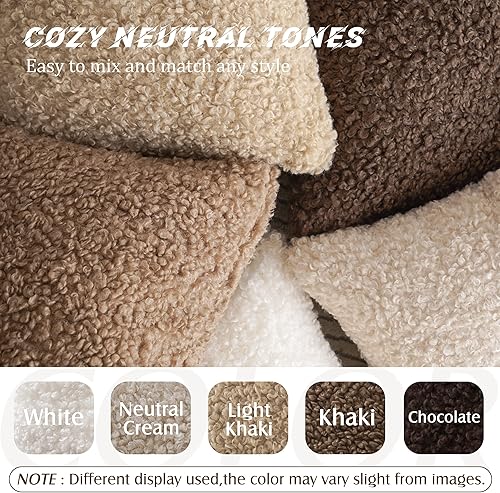 Miniatura 6 de Foindtower 2 fundas de almohada de 20 x 20 pulgadas, color caqui claro, de piel sintética, fundas de almohada de sherpa mullidas, fundas de almohada