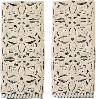 SKL Home Lisbon Hand Towel Set-2pc, Premium 100% Cotton, Black | 600 GSM weight. Spa-level quality. Soft & absorbent, reversible jacquard. For the bathroom, kitchen, bar or any sink space.