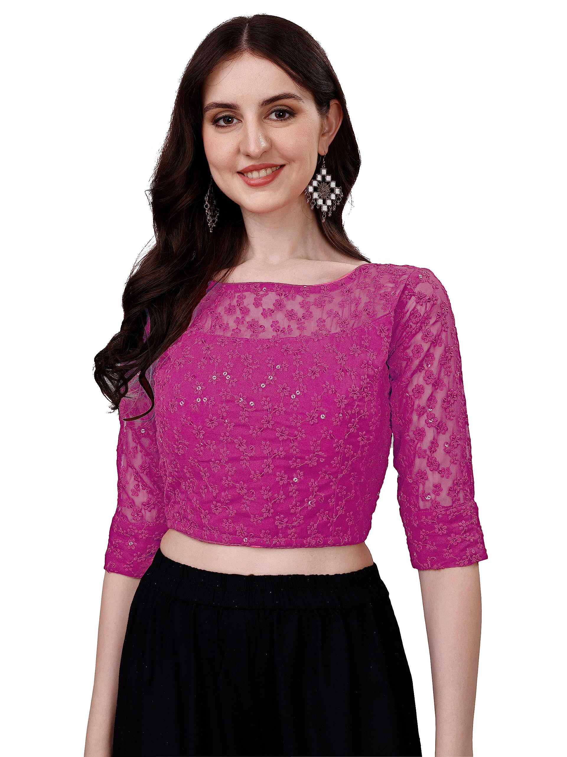 Pujia MillsWomens Readymade Fancy Sifli Work Half Sleeve Saree Blouse.