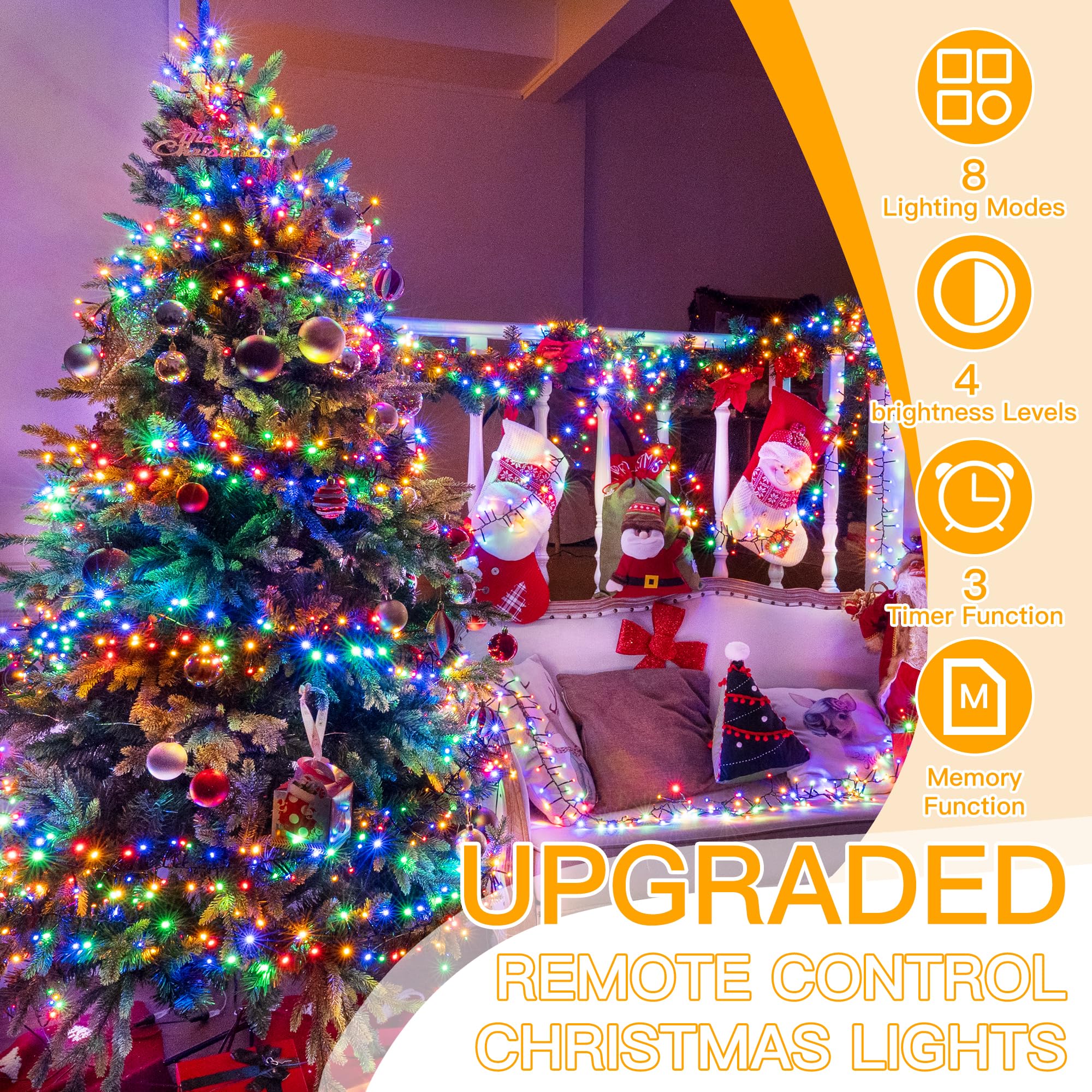 Ollny Outdoor Cluster Christmas Lights, 15m 1000LEDs Xmas Tree Fairy Lights Mains Powered Plug in with 8 Modes/Timer/Remote - Image 3