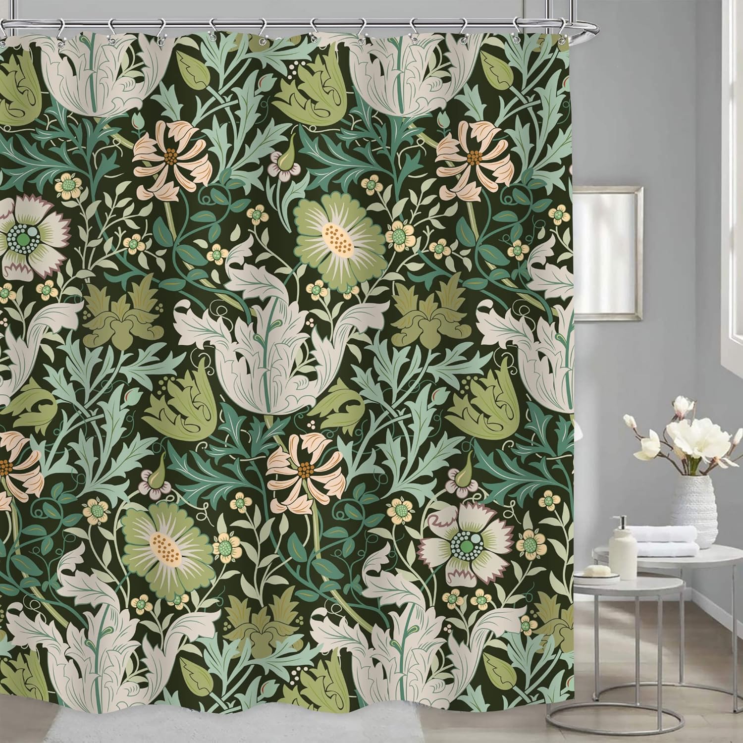 LGhtyro Vintage Green Floral Shower Curtain Bathroom Set