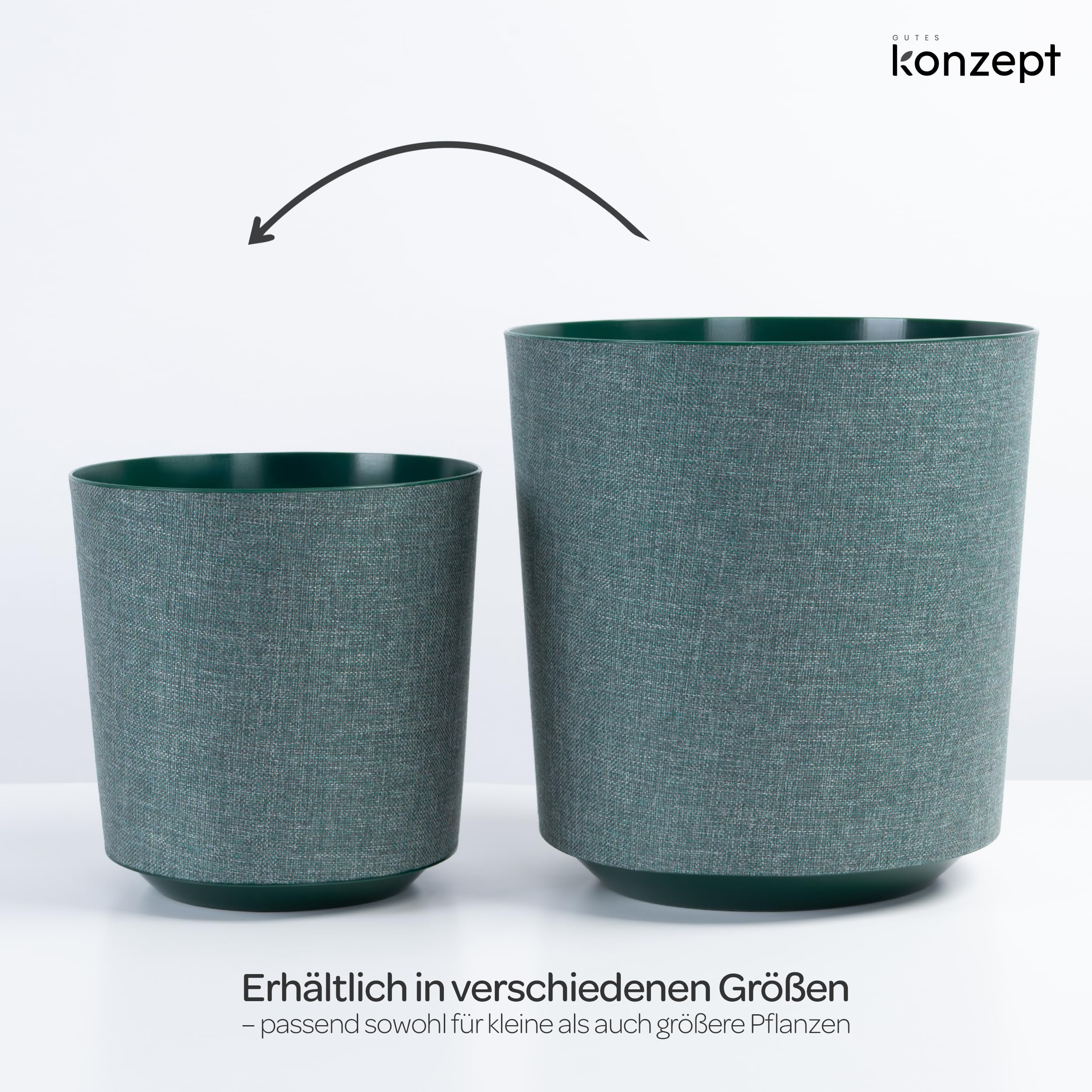 KONZEPT Juego de 2 macetas con aspecto textil, diámetro de 25 cm, macetas grandes para plantas de interior de plástico, color verde