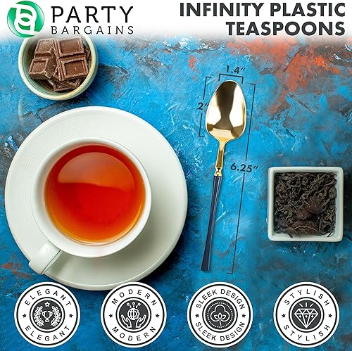 Miniatura 10 de Party Bargains Disposable Plastic Black Gold Cutlery Set, Infinity Modern Design Utensils, 40 Pack: 16 Forks, 8 Knives, 16 Spoons