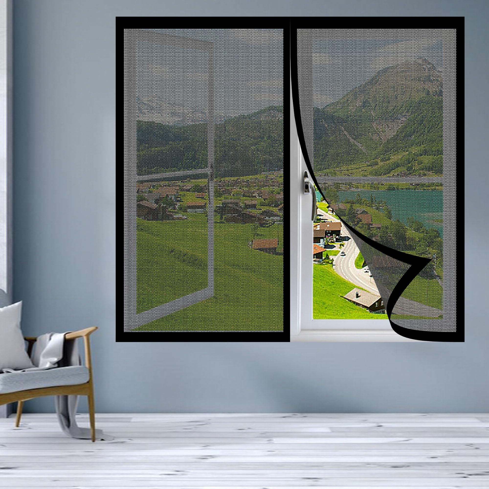 Magnetyczny ct Sn do 135 x 65 cm bez wiercenia, oddychająca siatka przeciw owadom z e Self-Cng ochrona przed owadami do sypialni na patio i nie tylko - czarna
