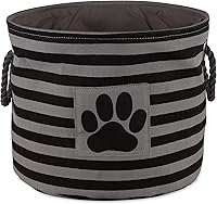 Vista 14 de Bone Dry - Cubo de almacenamiento para mascotas con parche de pata rayado, pequeño redondo, gris, para razas medianas