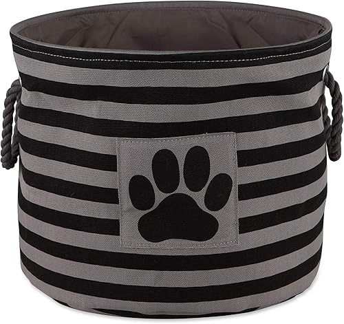 Miniatura 14 de Bone Dry - Cubo de almacenamiento para mascotas con parche de pata rayado, pequeño redondo, gris, para razas medianas