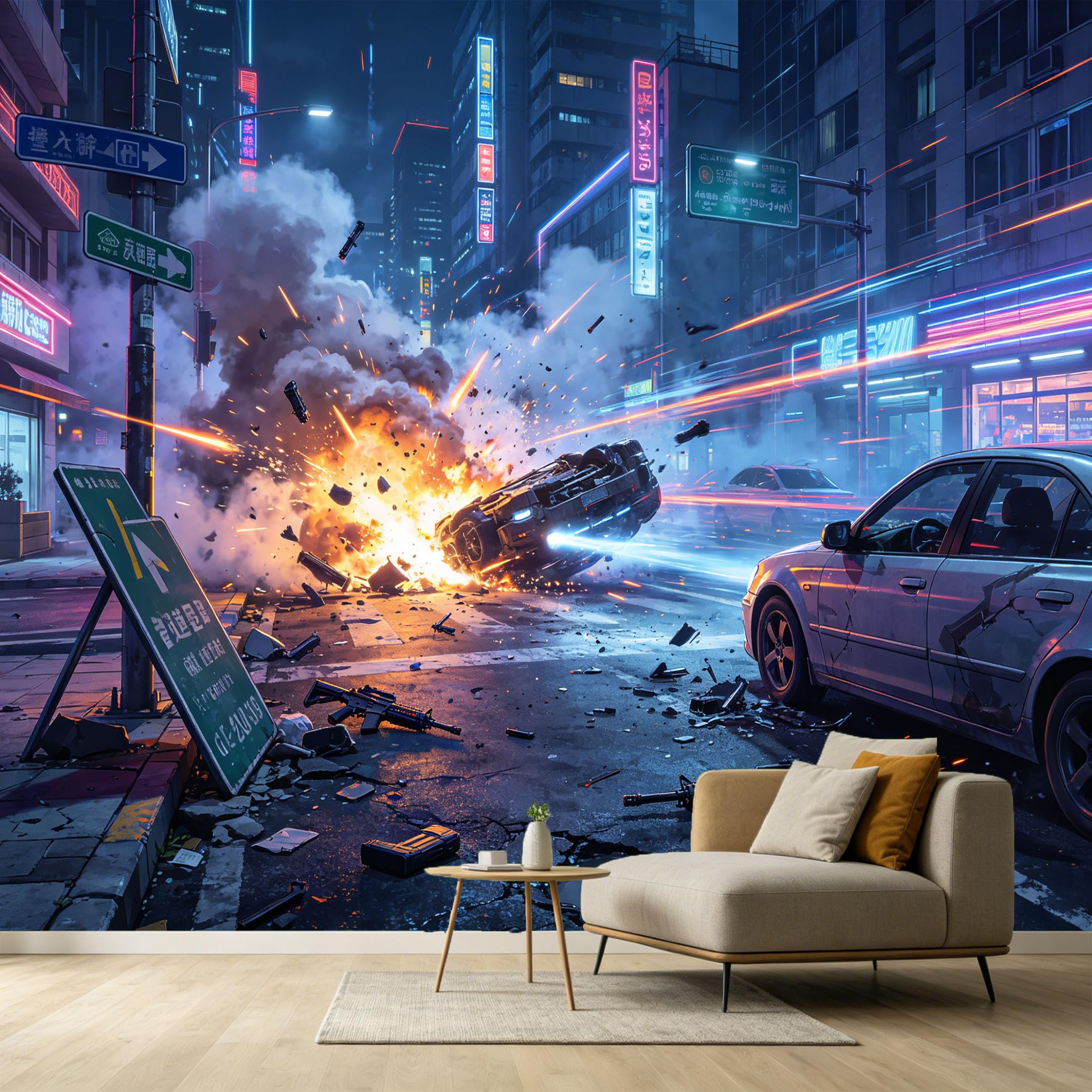Custom Size Wall Murals Modern Industrial Cyberpunk Cityscape Street Explosion Light Trail SelfAdhesive Wall Fabric Removable Large Wallpaper for Photo Living Room