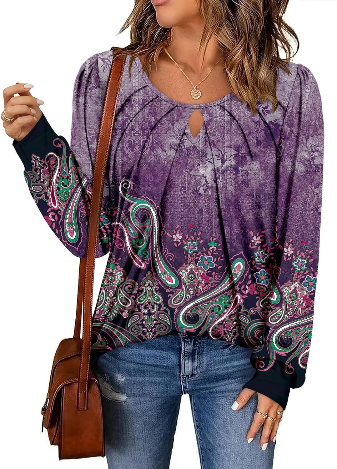ONLYSHE Women Long Sleeve Shirts Ladies Floral Tops Fall Clothing - Image 5