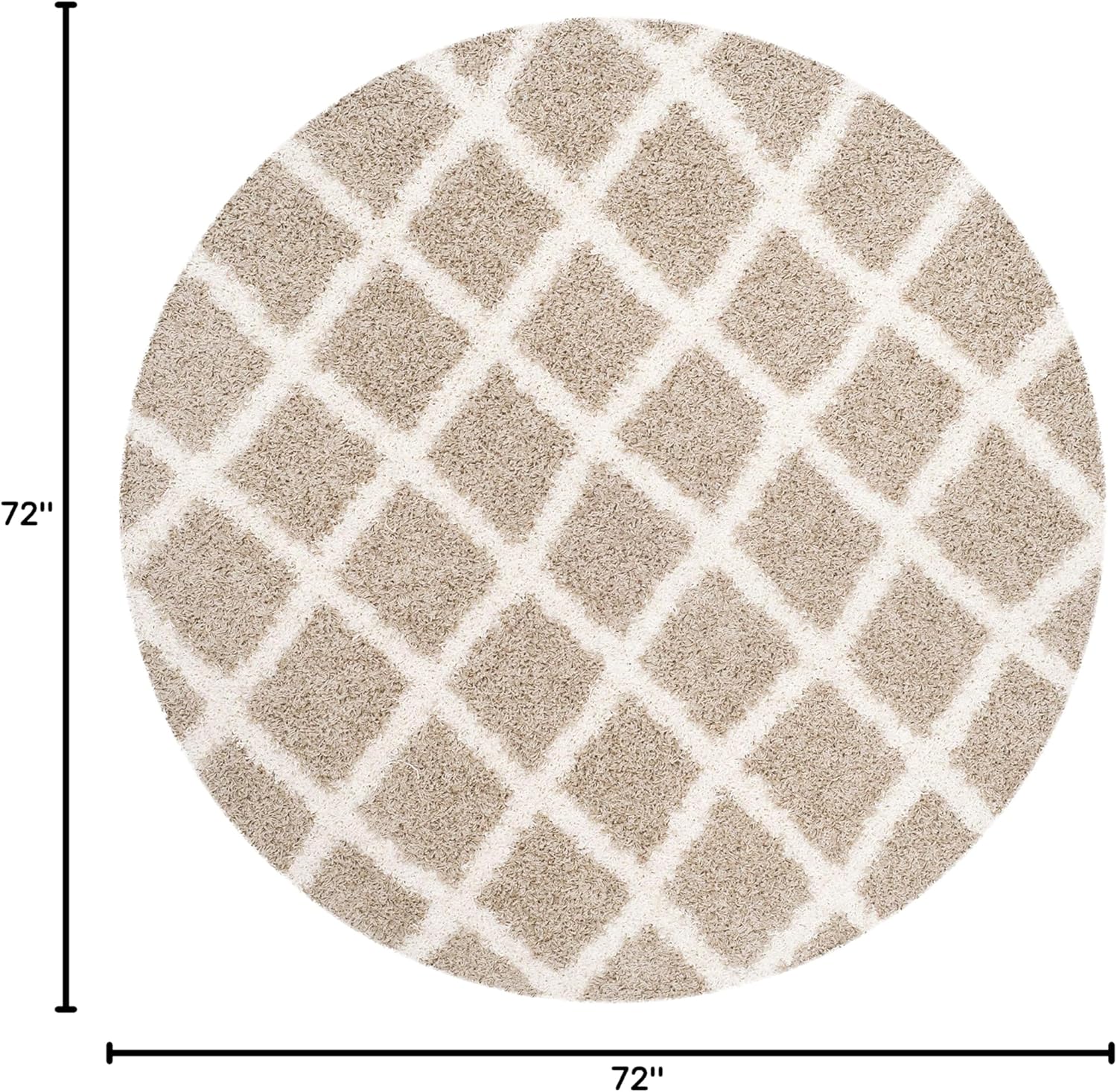 SAFAVIEH Dallas Shag Collection Area Rug - 6' Round, Beige & Ivory, Trellis Design, Non-Shedding & Easy Care, 1.5-inch Thick Ideal for High Traffic Areas in Living Room, Bedroom (SGDS258D)