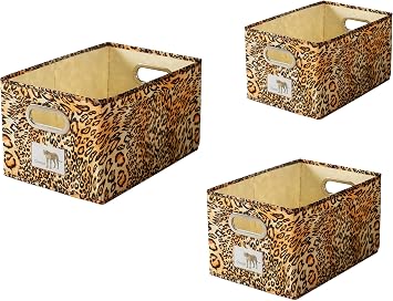 Foldable Animal Leopard [Set of 3] Storage Bins, Collapsible Fabric Organizer Container Boxes w/Handles 10L & 19L & 34L Capacity