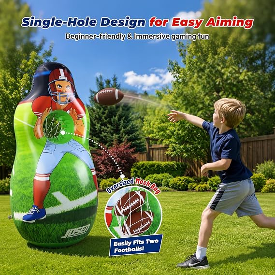 Inflatable Football Target Net Toss Game, Double-Sided Football Target with Inflatable Footballs, Manual Pump, Perfect for Party Sports Toy for Kids & Teens