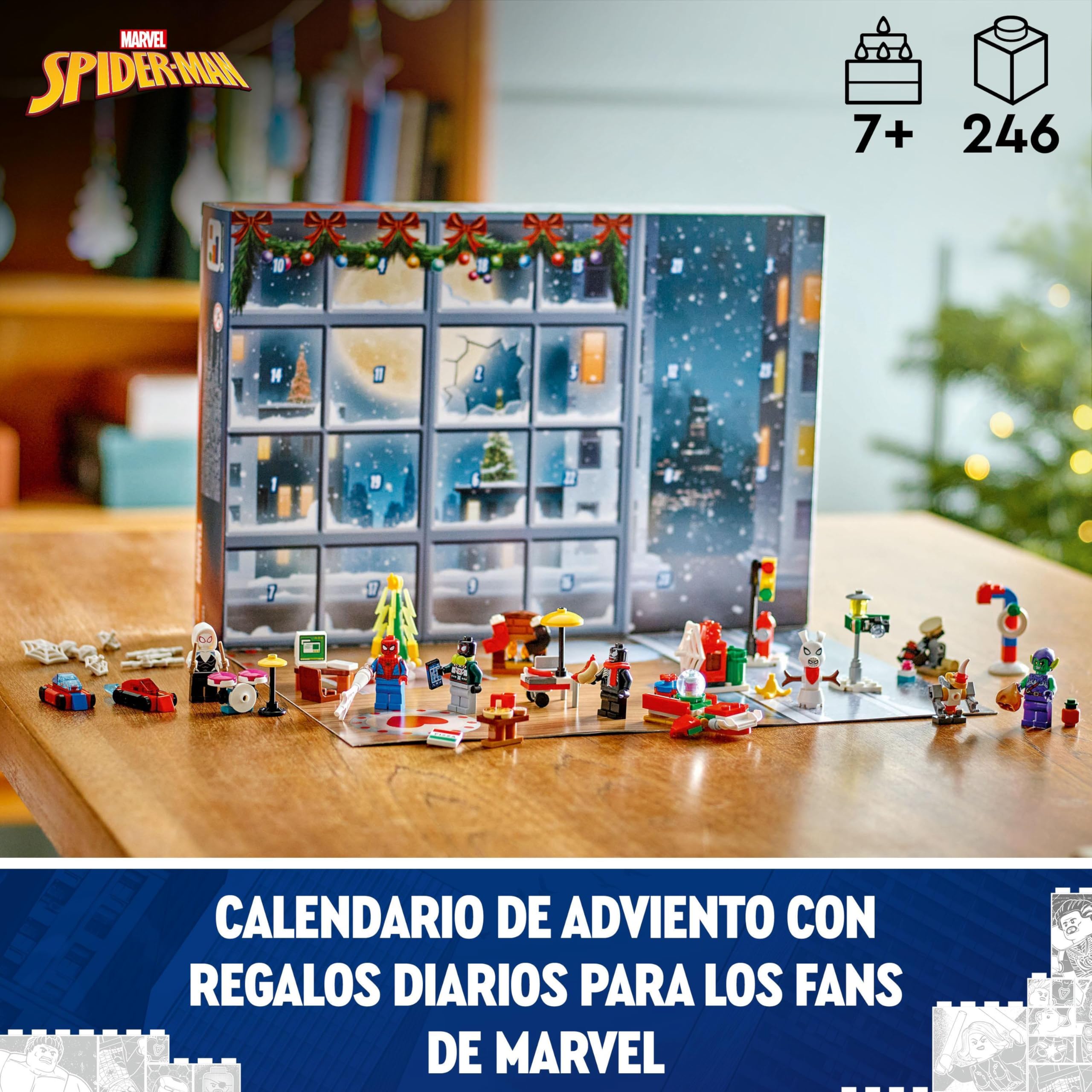 LEGO Marvel Calendario de Adviento 2024 Spider-Man Juguetes de Construcción de Superhéroes con Minifiguras para el Juego de rol, Regalo Pre-Navideño para Niños y Niñas de 7 Años o Más 76293
