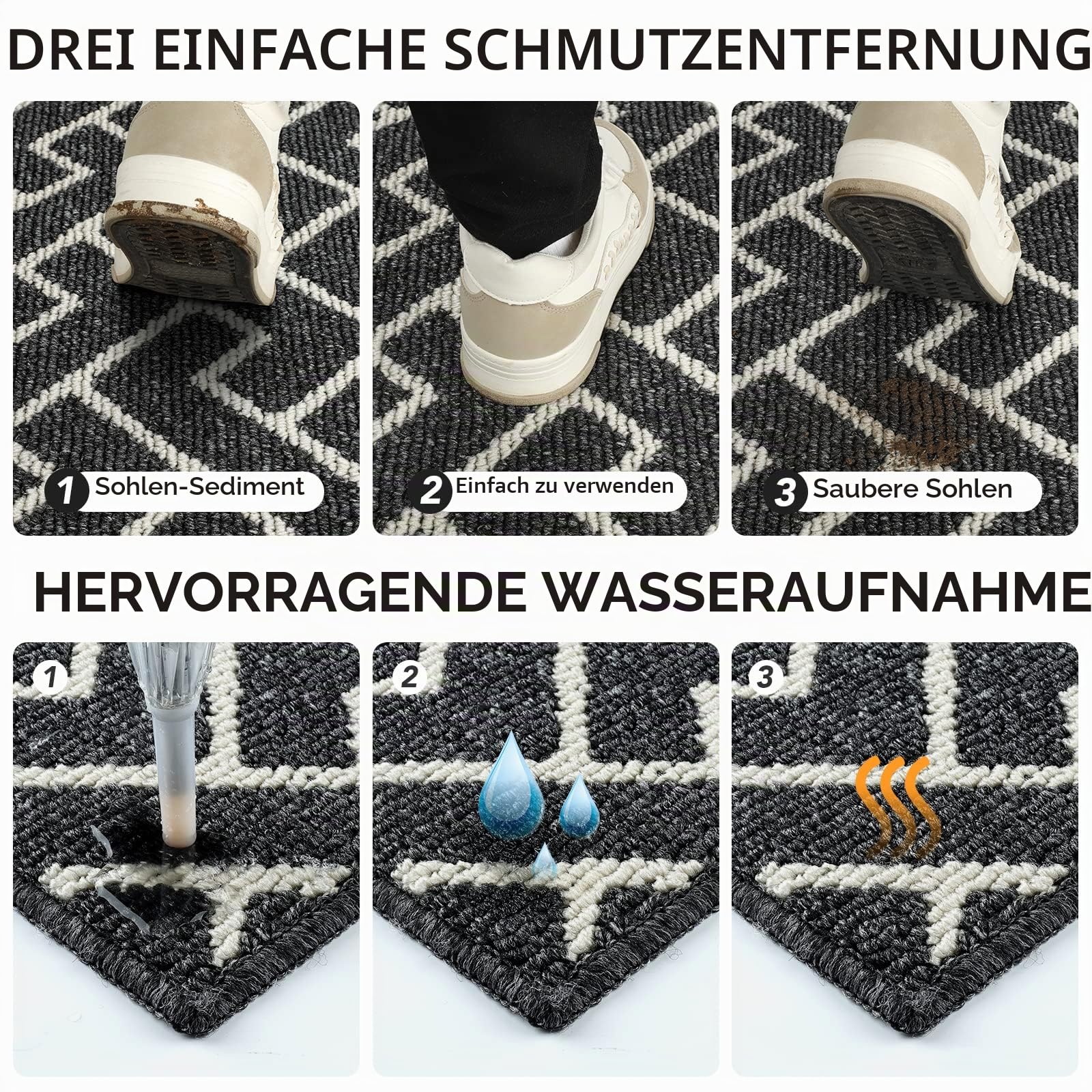 Biscpro Türmatte vorne hinten aus Gummi, rutschfest, 80 x 120cm, saugfähig, schmutzabweisend, Eingangsmatte, Bodenmatte für den Eingang, maschinenwaschbar